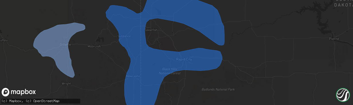 Hail map in Black Hawk, SD on August 13, 2025