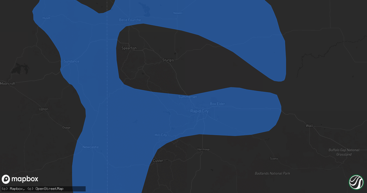 Hail map in Black Hawk, SD on August 13, 2025