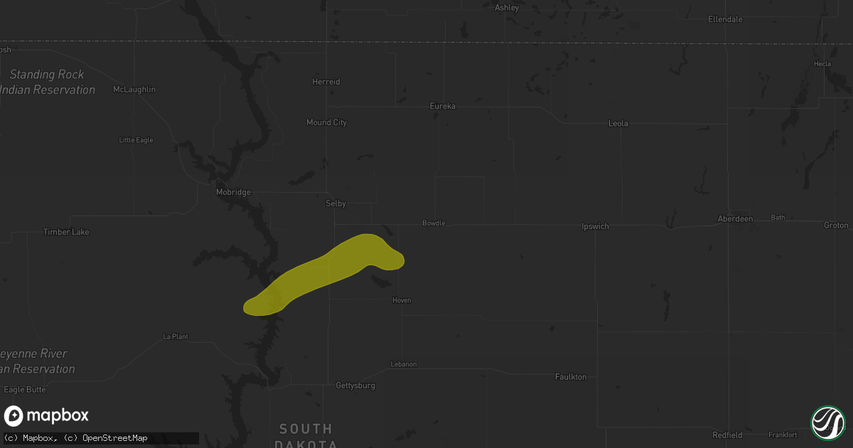 Hail map in Bowdle, SD on August 13, 2025