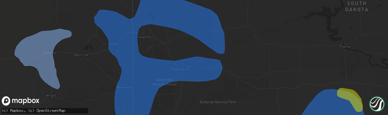 Hail map in Box Elder, SD on August 13, 2025