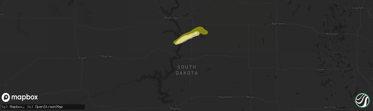 Hail map in Gettysburg, SD on August 13, 2025