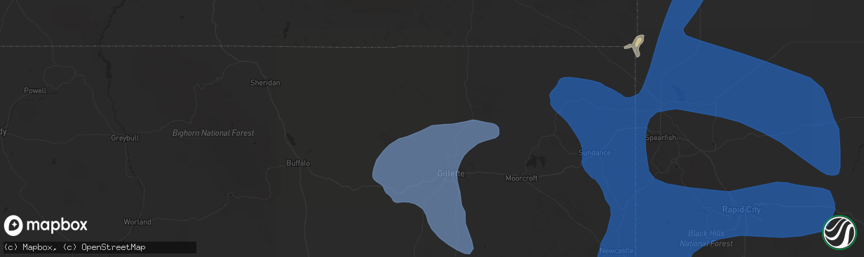 Hail map in Gillette, WY on August 13, 2025