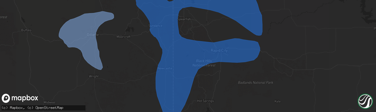 Hail map in Hill City, SD on August 13, 2025