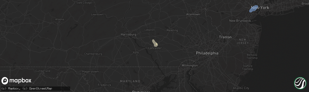 Hail map in Lancaster, PA on August 13, 2025