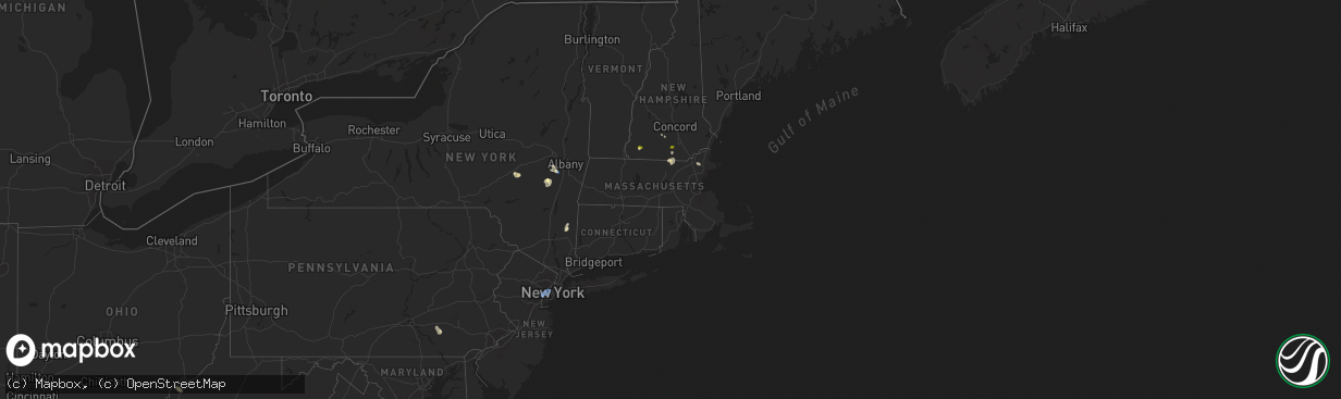 Hail map in Massachusetts on August 13, 2025