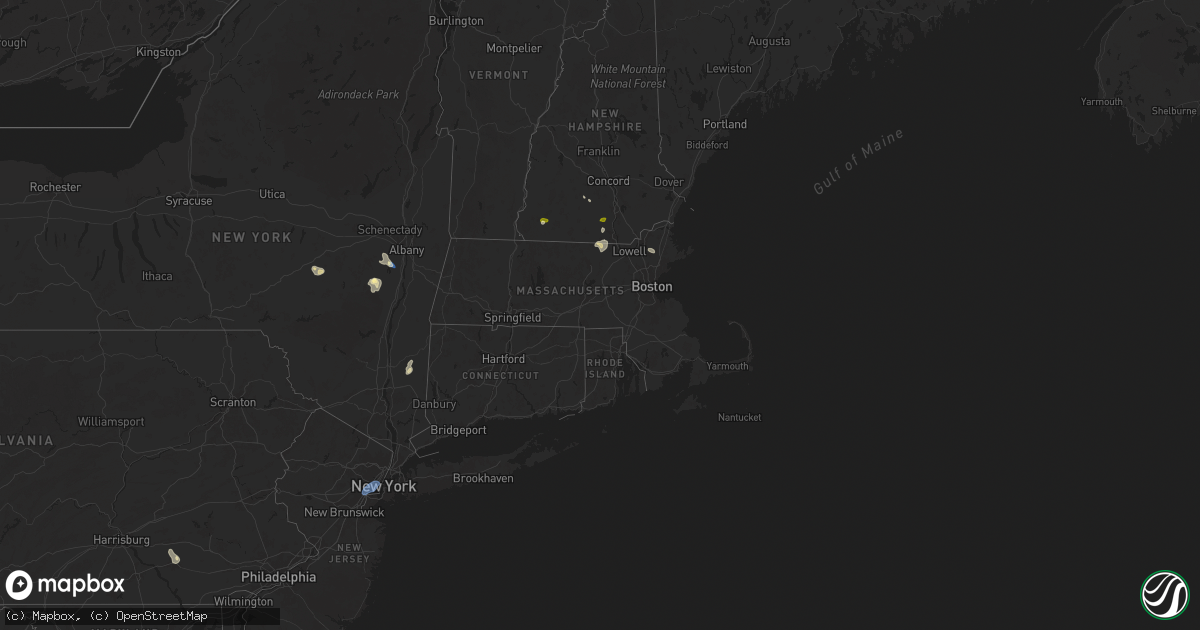 Hail map in Massachusetts on August 13, 2025