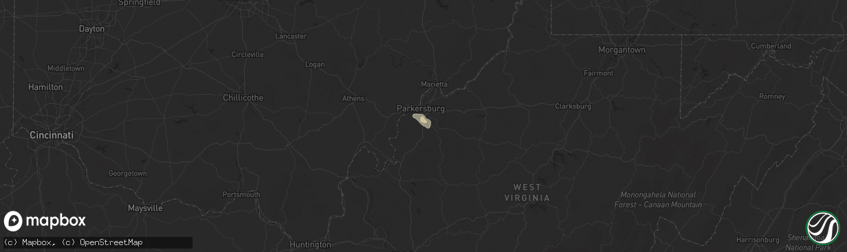 Hail map in Mineral Wells, WV on August 13, 2025