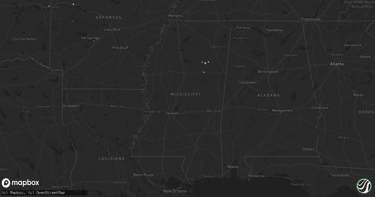 Hail map in Mississippi on August 13, 2025