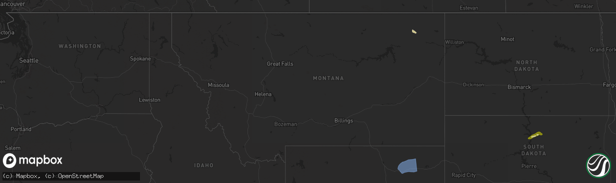 Hail map in Montana on August 13, 2025