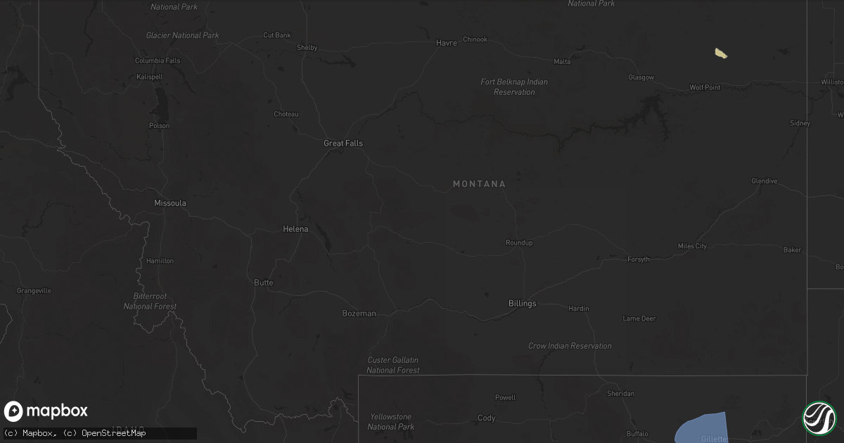 Hail map in Montana on August 13, 2025
