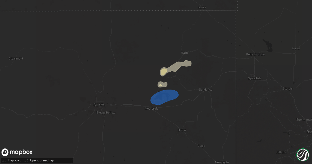Hail map in Moorcroft, WY on August 13, 2025