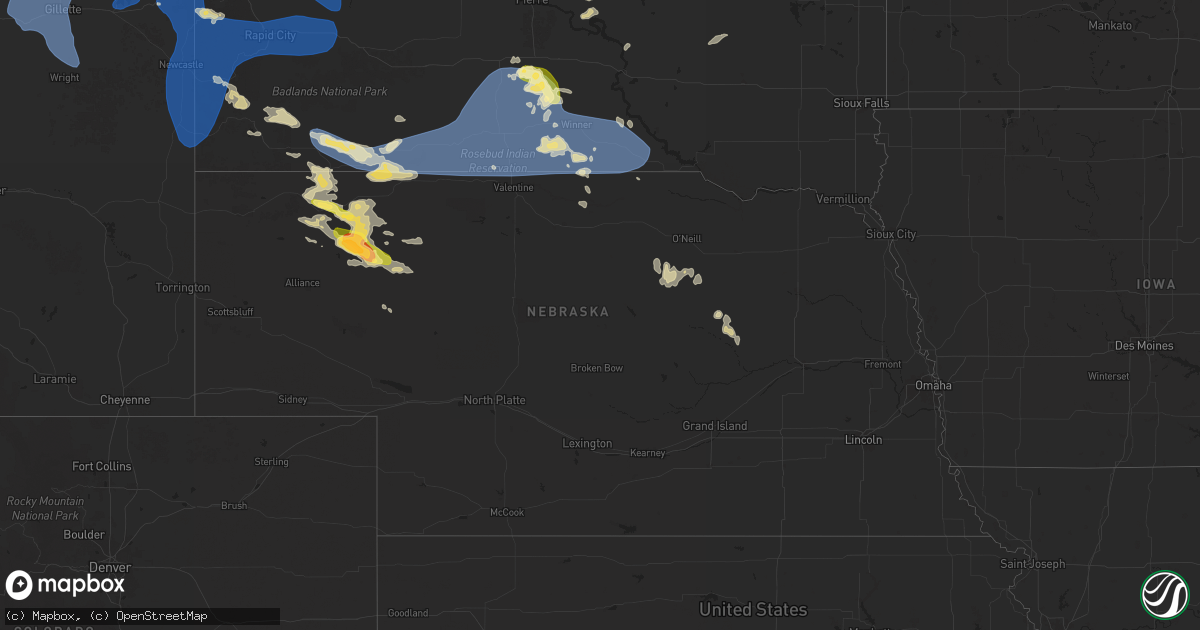 Hail map in Nebraska on August 13, 2025