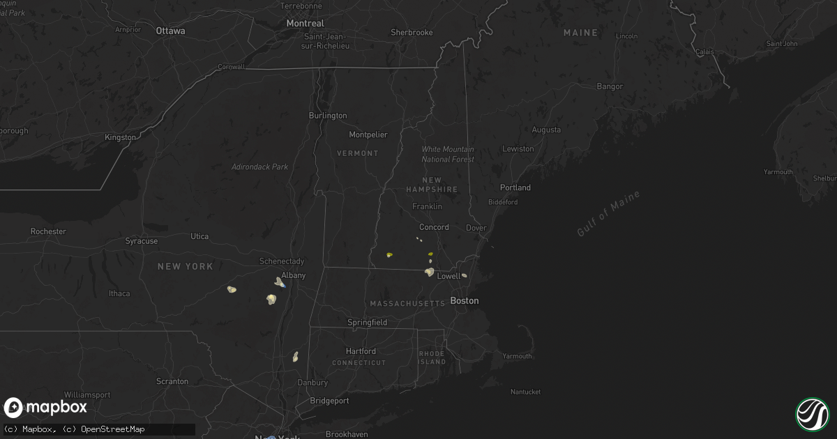 Hail map in New Hampshire on August 13, 2025