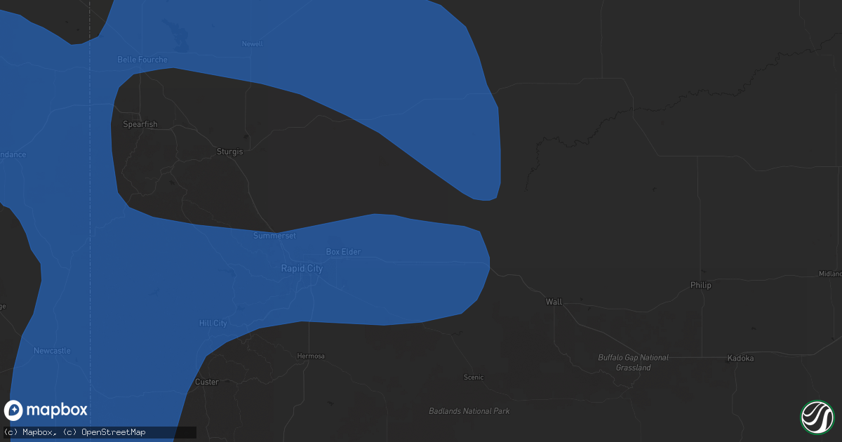 Hail map in New Underwood, SD on August 13, 2025