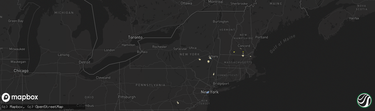Hail map in New York on August 13, 2025