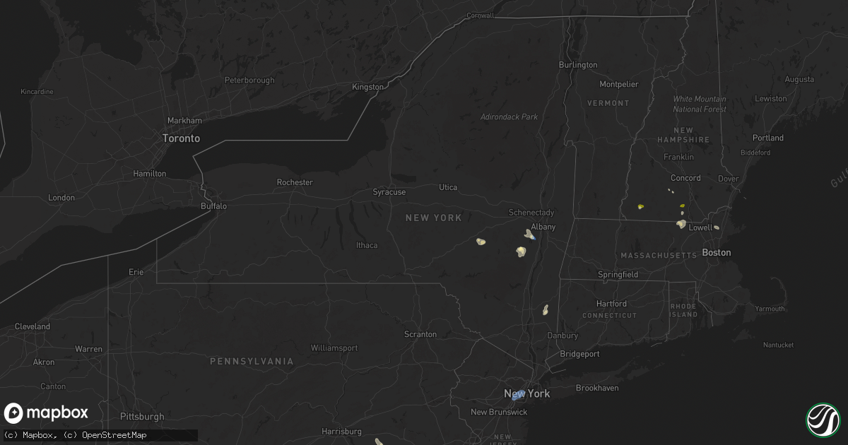 Hail map in New York on August 13, 2025