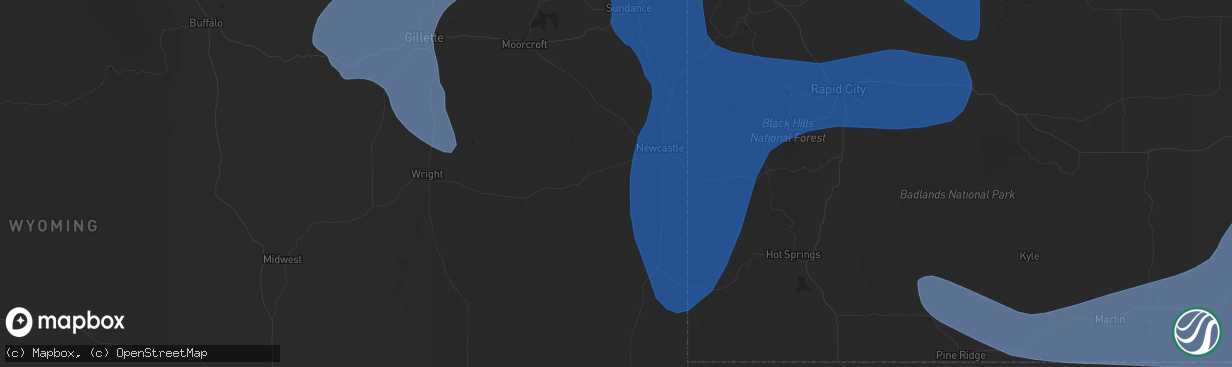 Hail map in Newcastle, WY on August 13, 2025