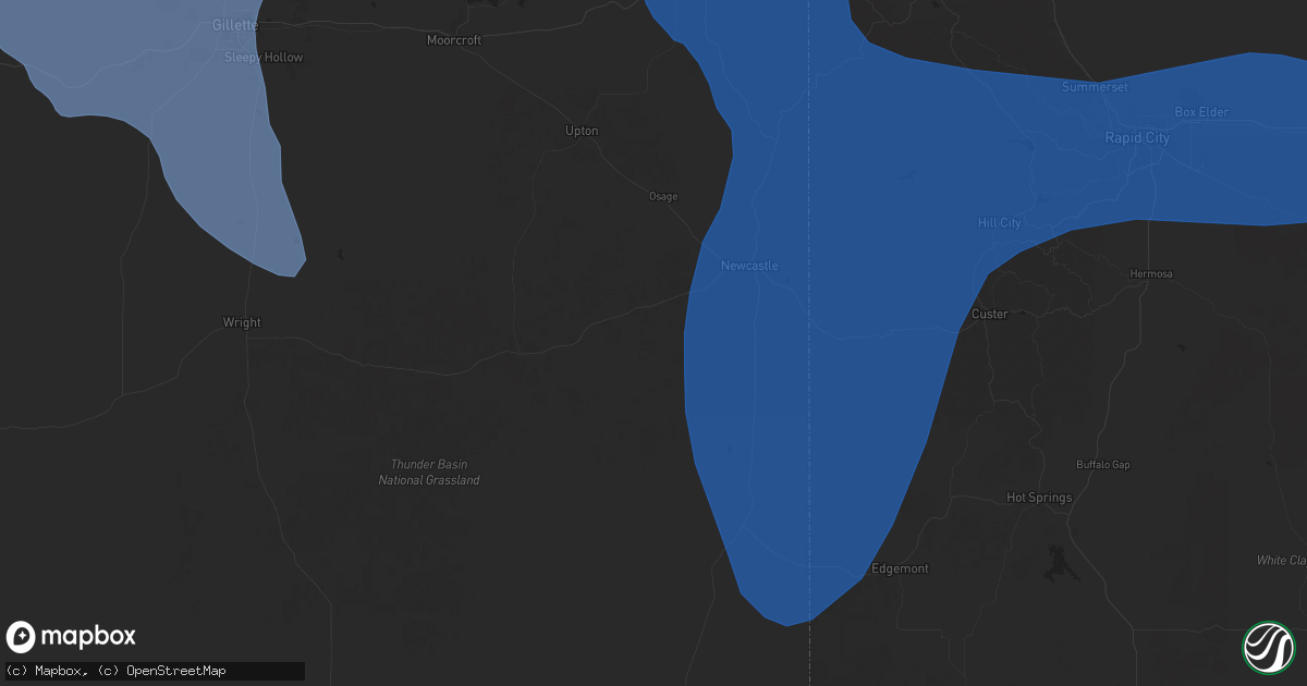 Hail map in Newcastle, WY on August 13, 2025