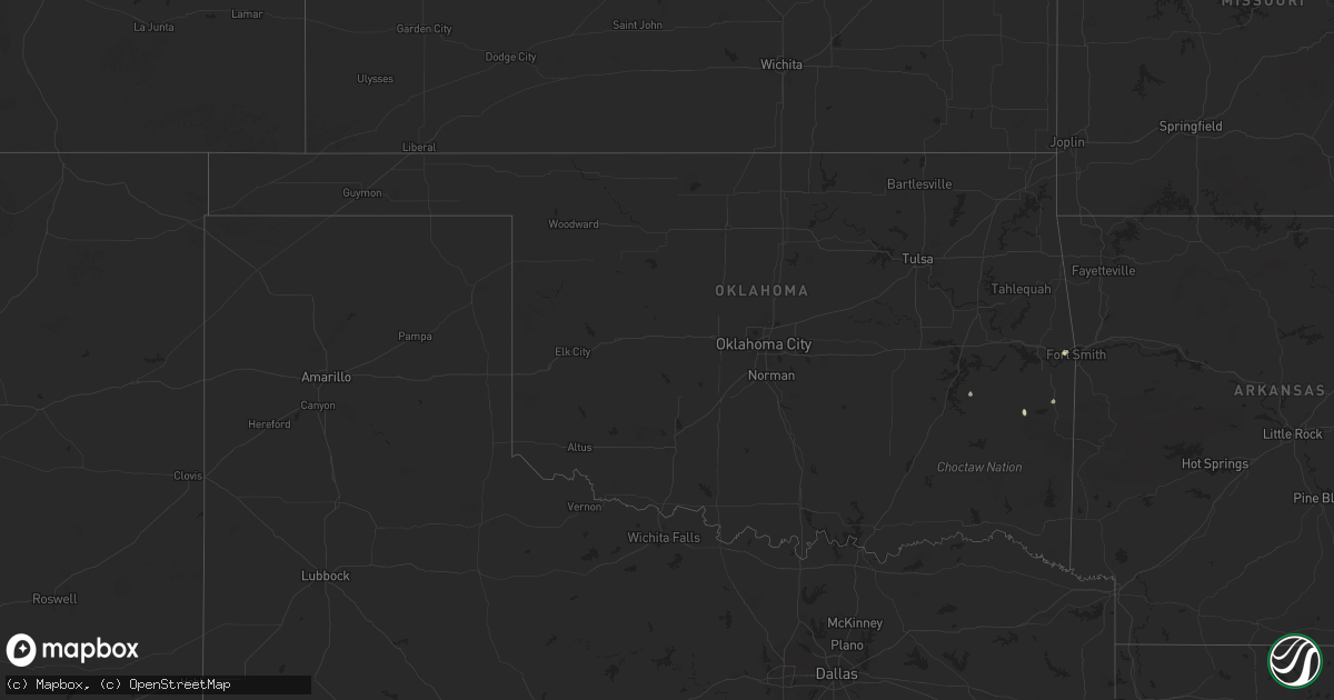 Hail map in Oklahoma on August 13, 2025