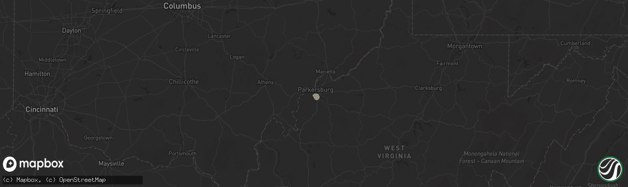 Hail map in Parkersburg, WV on August 13, 2025