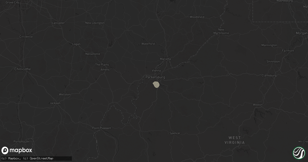 Hail map in Parkersburg, WV on August 13, 2025