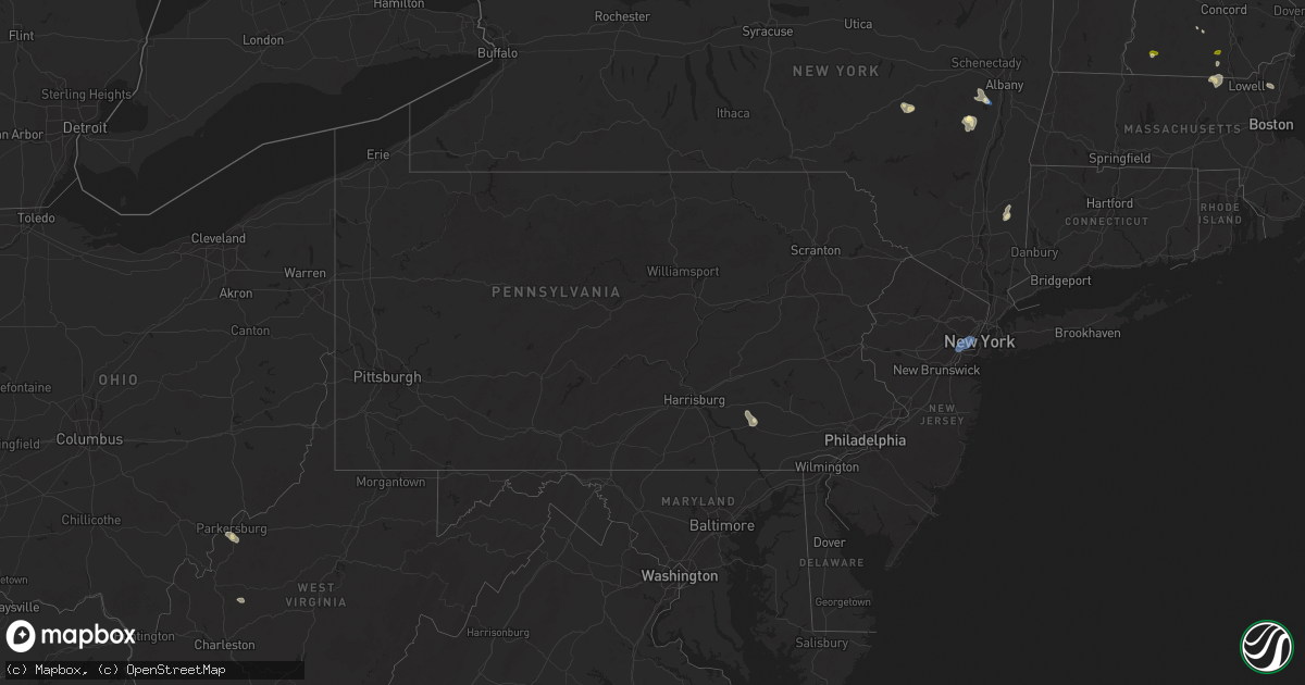 Hail map in Pennsylvania on August 13, 2025