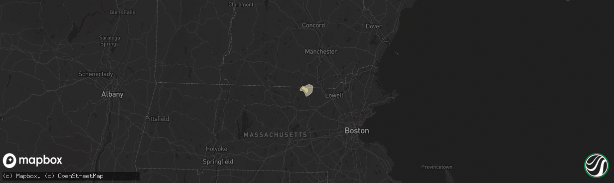Hail map in Pepperell, MA on August 13, 2025