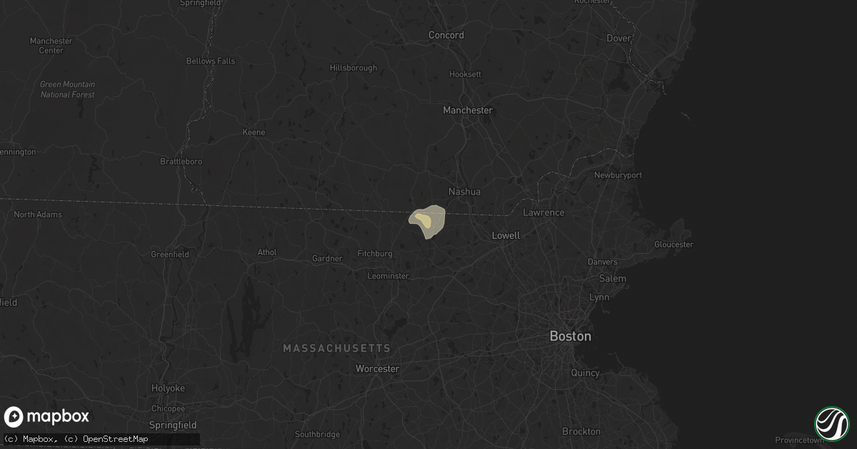 Hail map in Pepperell, MA on August 13, 2025