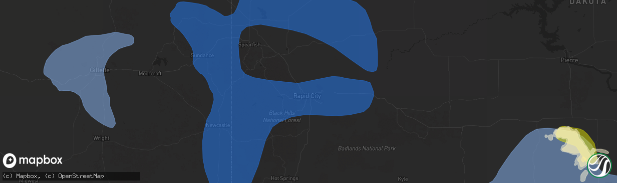 Hail map in Rapid City, SD on August 13, 2025