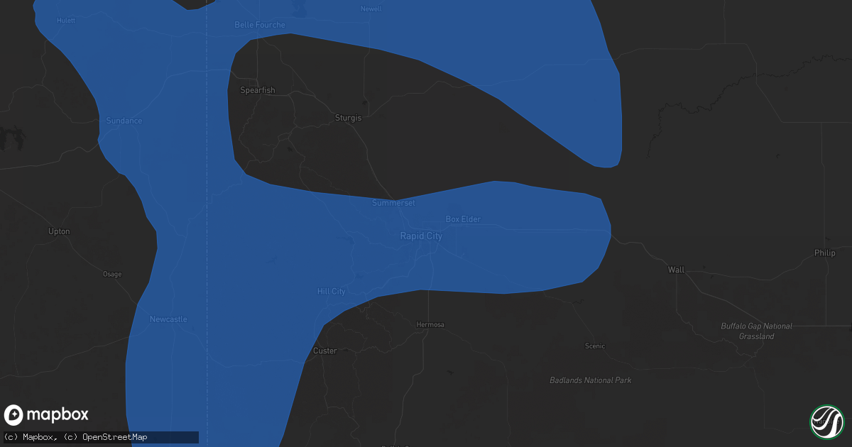 Hail map in Rapid City, SD on August 13, 2025