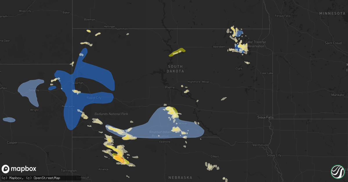 Hail map in South Dakota on August 13, 2025