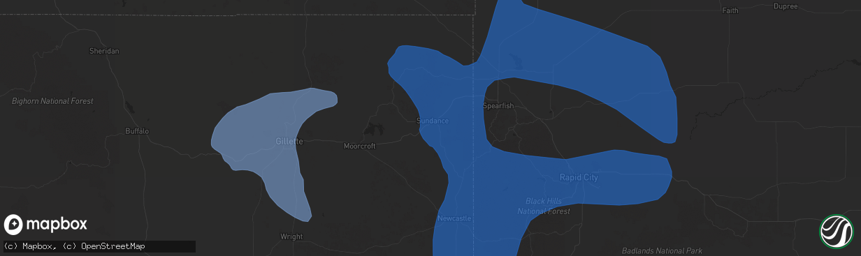 Hail map in Sundance, WY on August 13, 2025