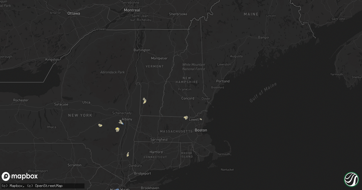 Hail map in Vermont on August 13, 2025