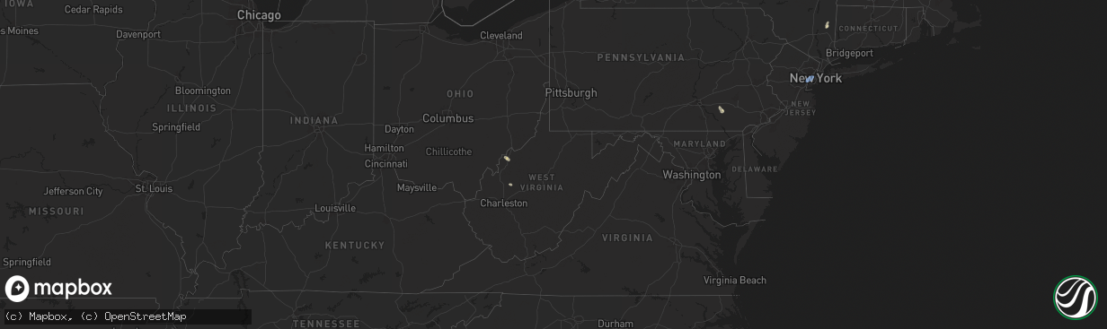 Hail map in West Virginia on August 13, 2025