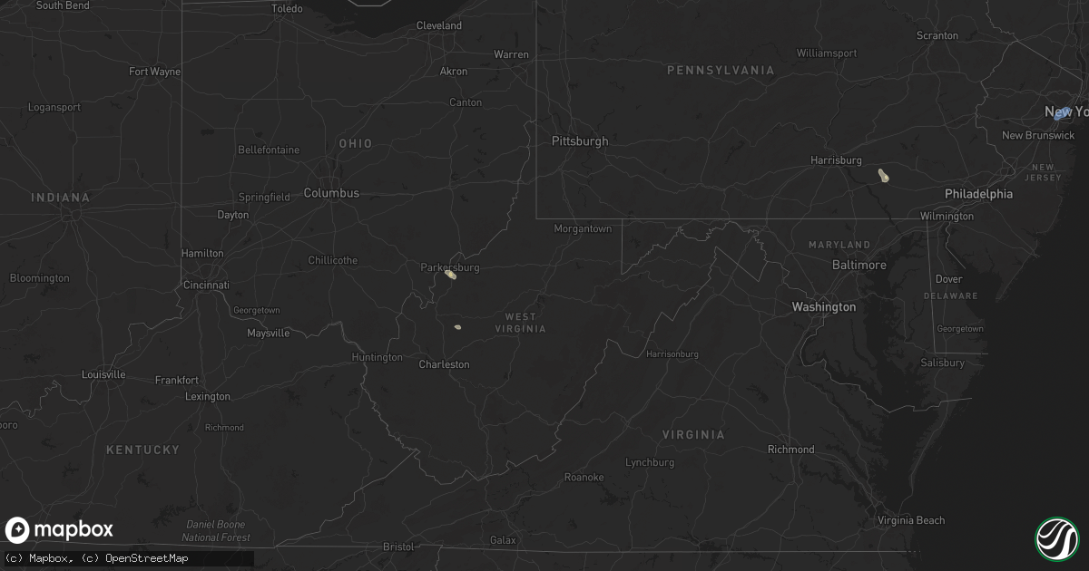 Hail map in West Virginia on August 13, 2025