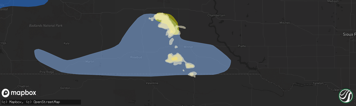 Hail map in Winner, SD on August 13, 2025