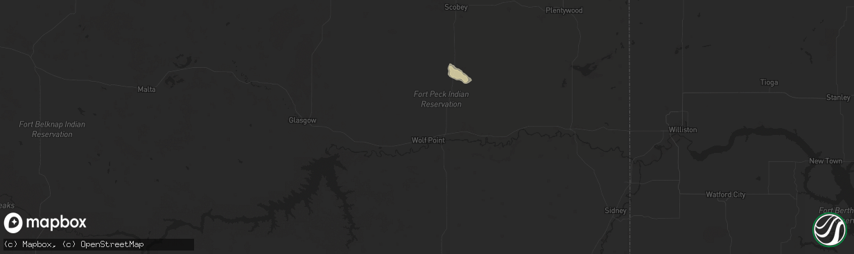 Hail map in Wolf Point, MT on August 13, 2025