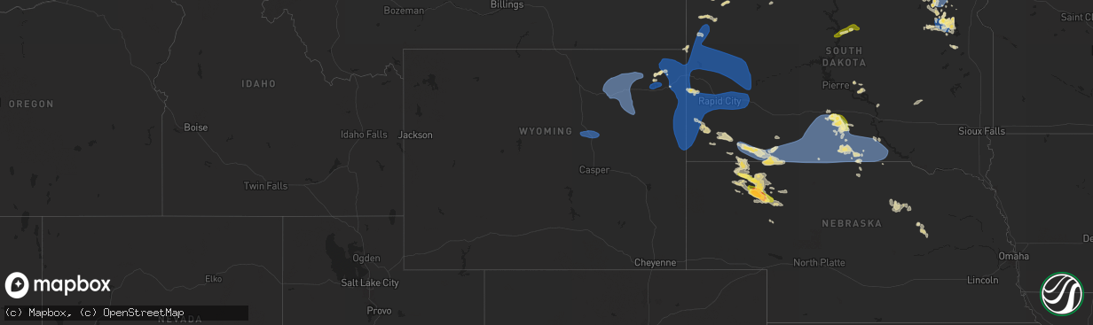 Hail map in Wyoming on August 13, 2025