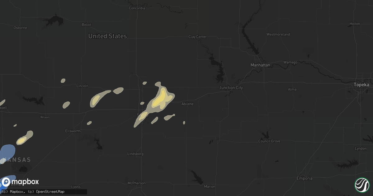 Hail map in Abilene, KS on August 13, 2026