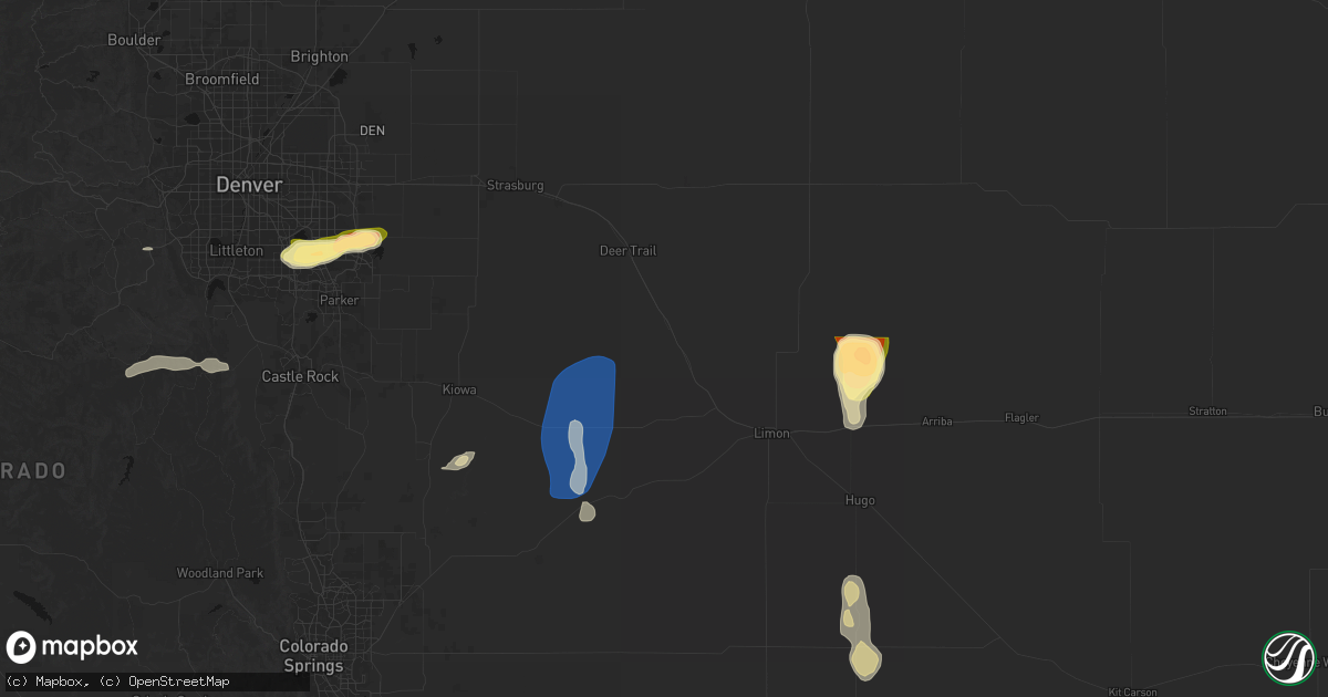 Hail map in Agate, CO on August 13, 2026