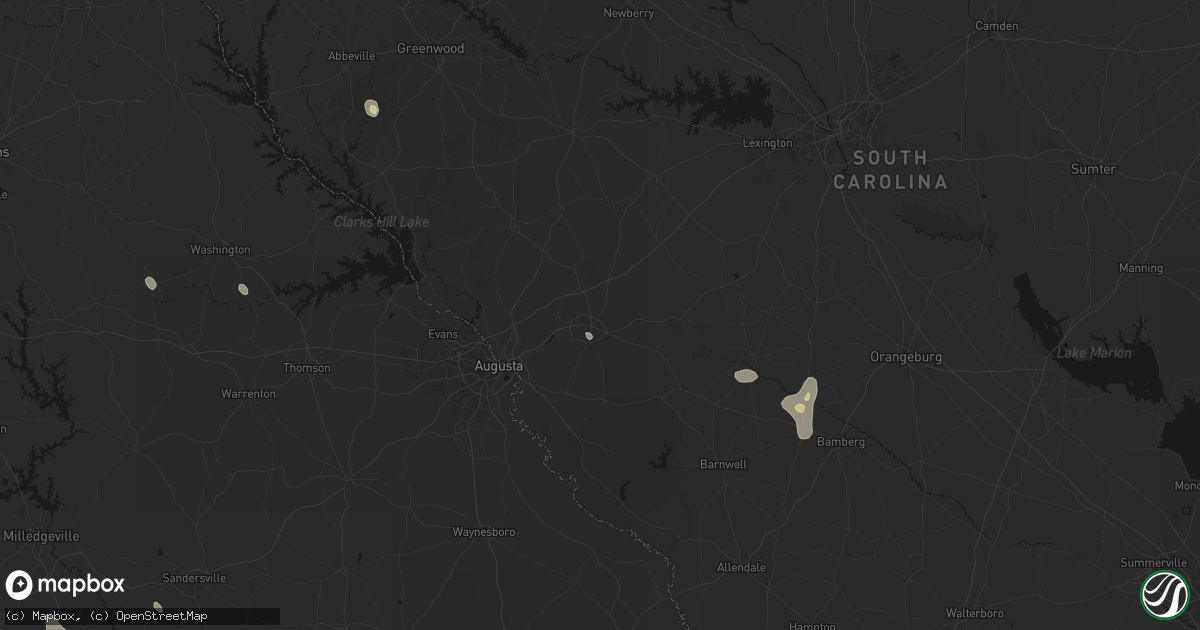 Hail map in Aiken, SC on August 13, 2026