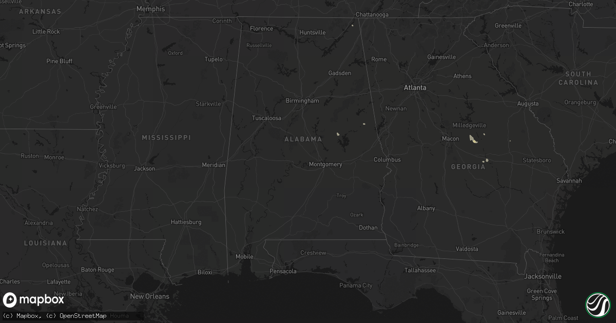 Hail map in Alabama on August 13, 2026