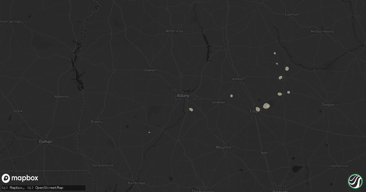 Hail map in Albany, GA on August 13, 2026