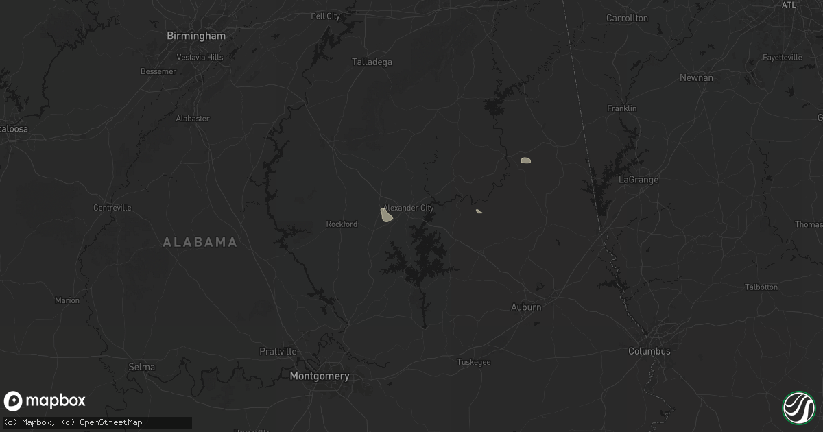 Hail map in Alexander City, AL on August 13, 2026