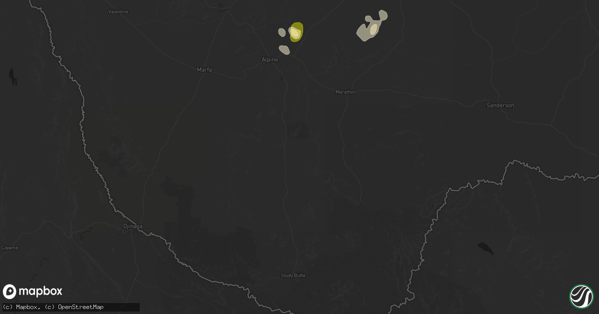 Hail map in Alpine, TX on August 13, 2026