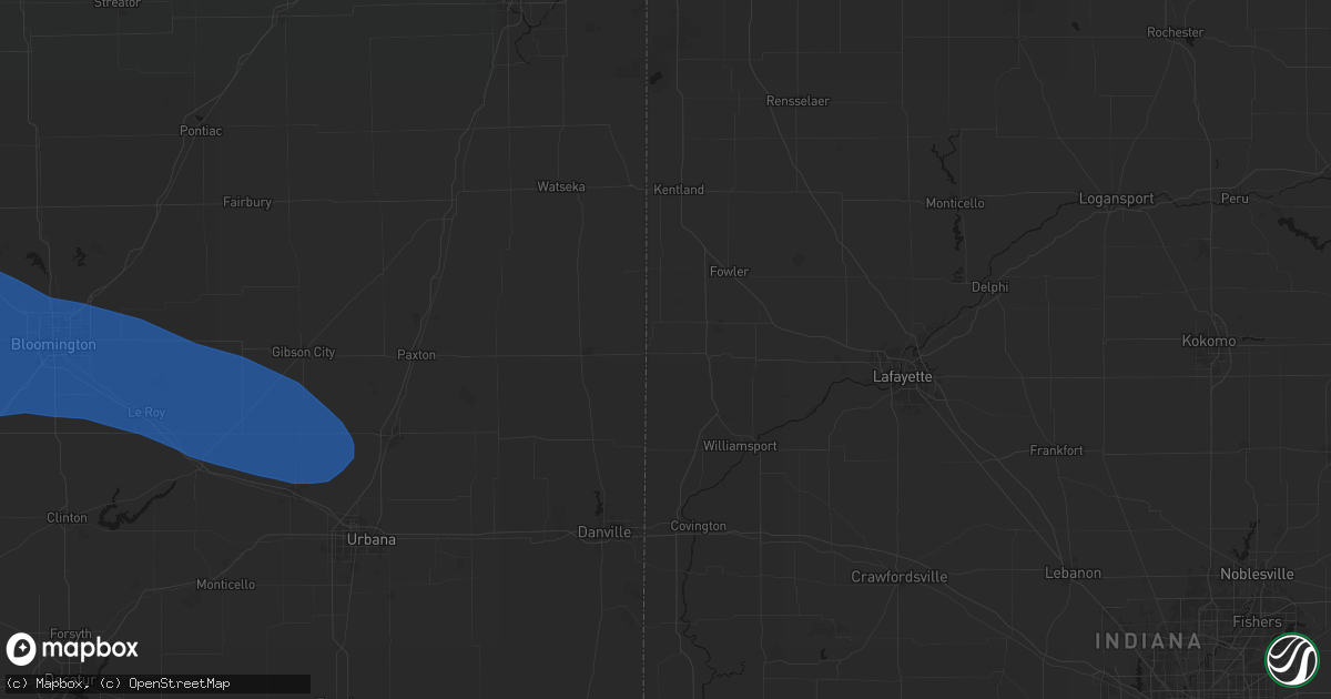 Hail map in Ambia, IN on August 13, 2026