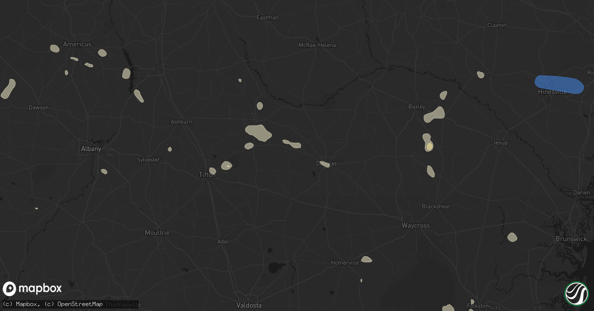 Hail map in Ambrose, GA on August 13, 2026