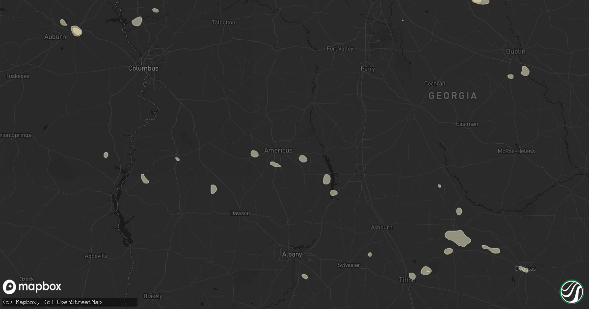 Hail map in Americus, GA on August 13, 2026