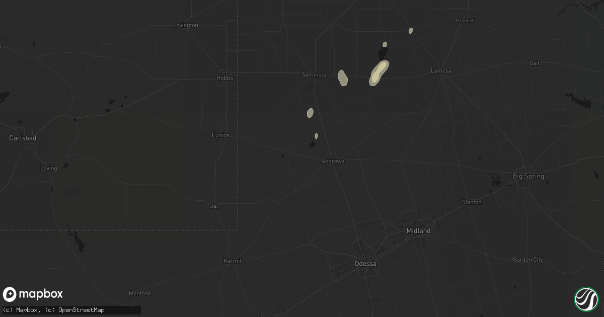 Hail map in Andrews, TX on August 13, 2026