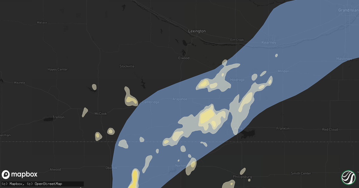 Hail map in Arapahoe, NE on August 13, 2026